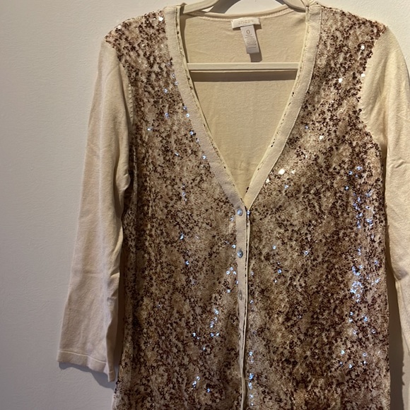Chico's 0 Small Cardigan w/ Neutral Sequins Cream 3/4 Sleeves * - Picture 2 of 9